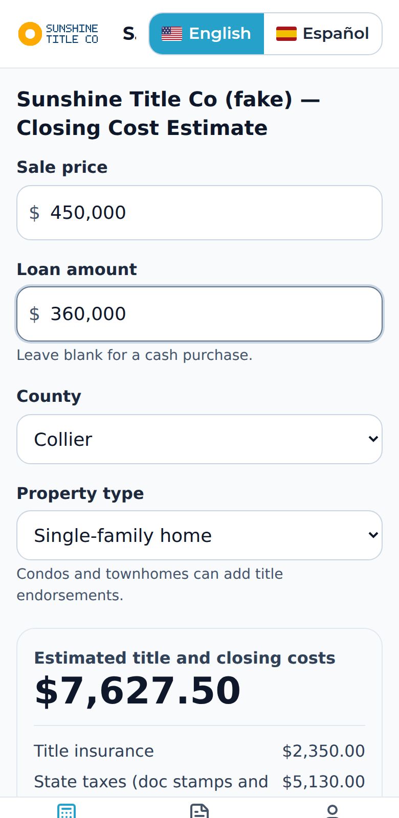 The calculator with an estimate