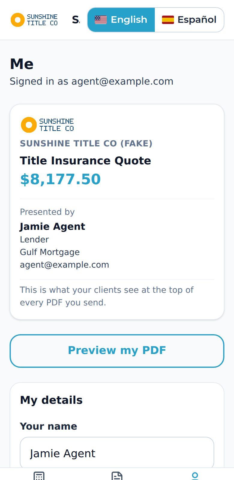 The Me page with the PDF preview