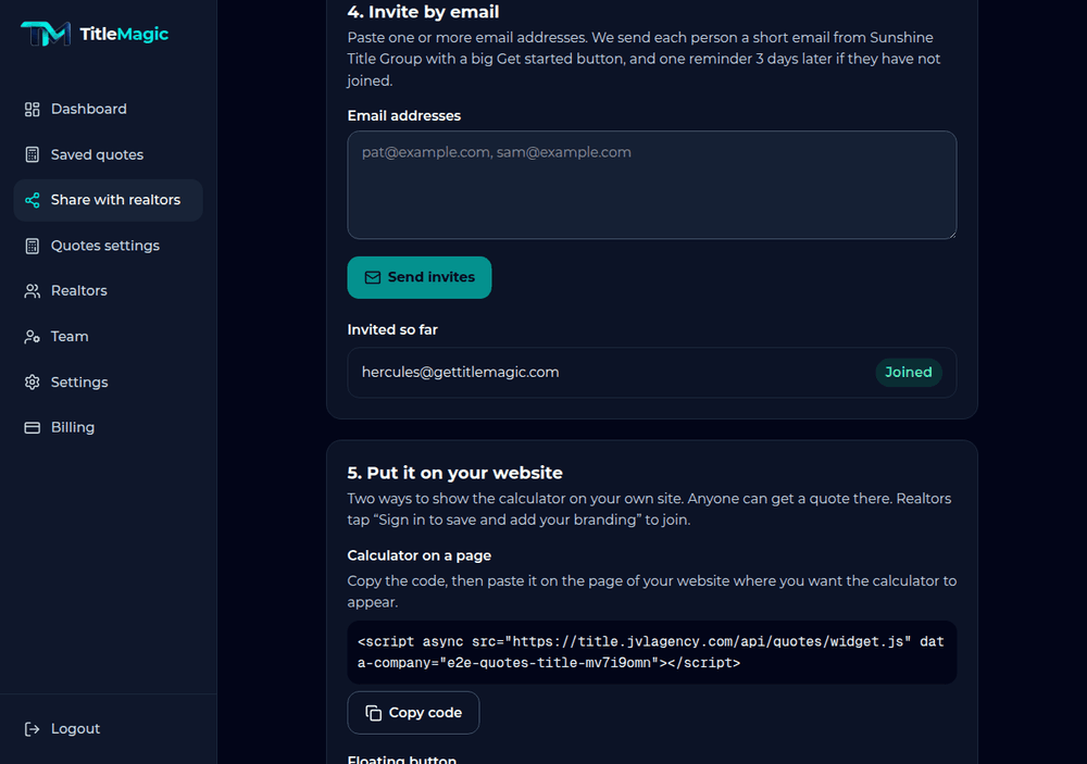 The invite by email box