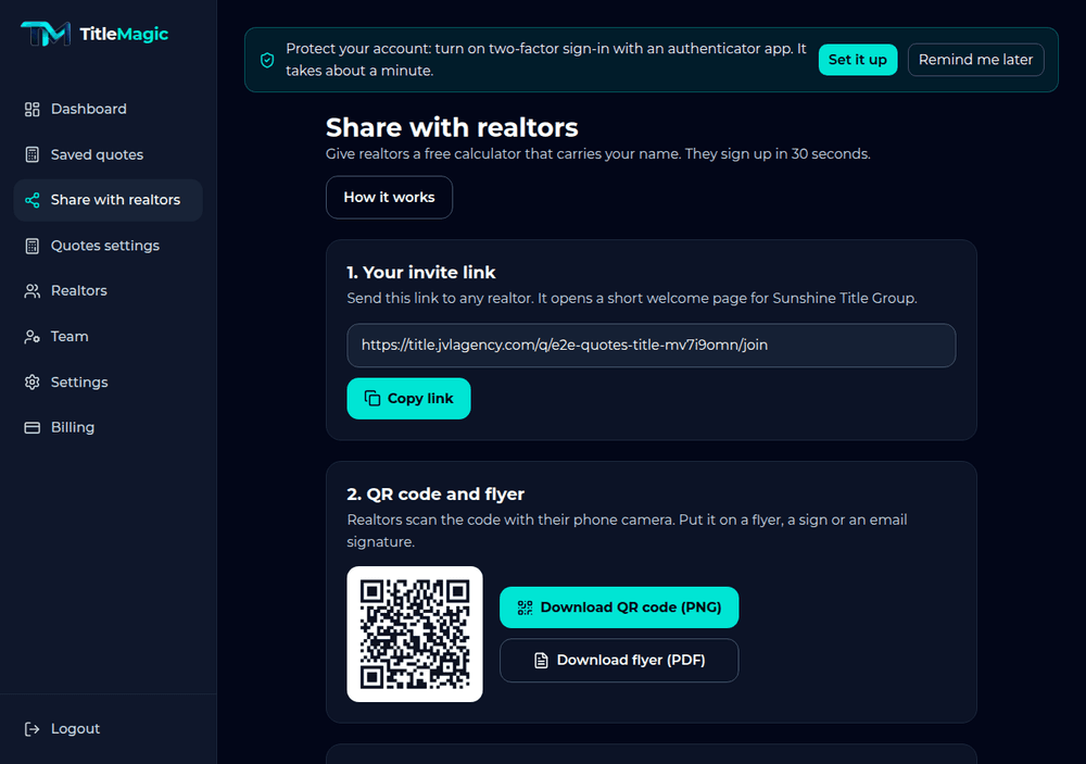 The Share with partners page