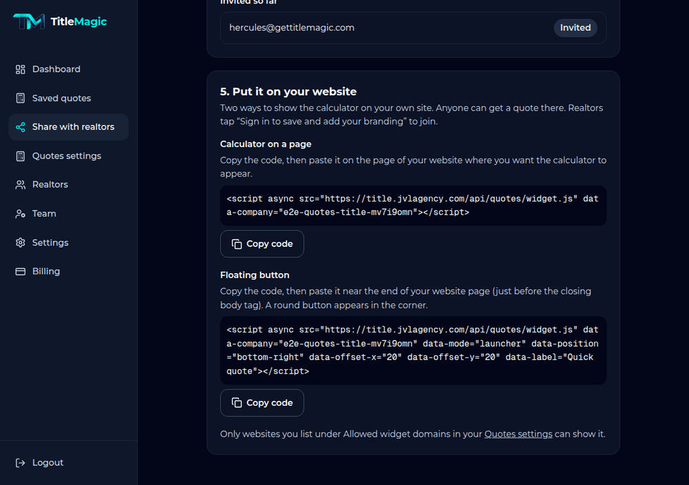 The website code boxes